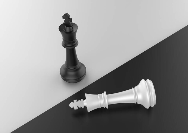 İmkansız bir durum. Yan yana iki satranç kralı. 3d illüstrasyon  - Fotoğraf, Görsel