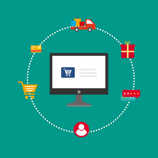 Koncept Online shop a digitální marketing vektorové ilustrace plochý design - Vektor, obrázek