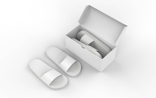 house slipper in the box isolated over white background. 3d illustration - Foto, Imagem