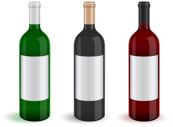 Vector illustration of three realistic wine bottles. - Διάνυσμα, εικόνα