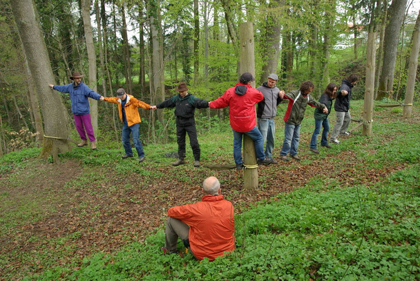 "Problem problem task ""Mohawk Walk"" - personality - and team training - rope garden TobelRopes - Martinshaus Kleintobel" - Zdjęcie, obraz