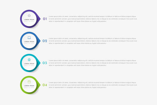 Vector tijdlijn infographic met 4 aanwijzingen, stappen of processen. Kleurrijk template ontwerp. - Vector, afbeelding