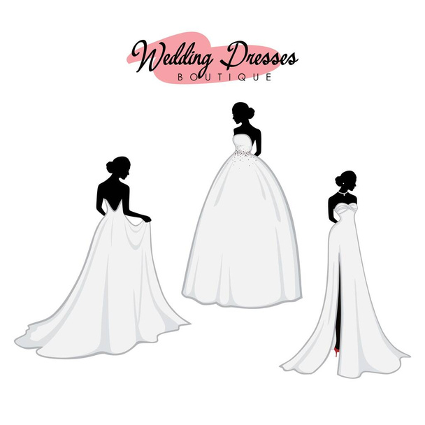 Monokróm Menyasszonyi ruha Boutique Logó ötletek készlet, Divat, Gyönyörű menyasszony, Vektortervezés sablon - Vektor, kép