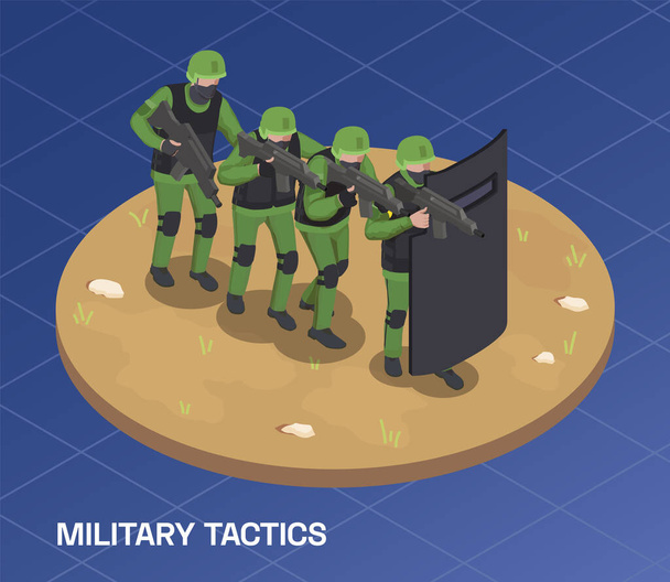 Isometrische Zusammensetzung militärischer Taktik - Vektor, Bild