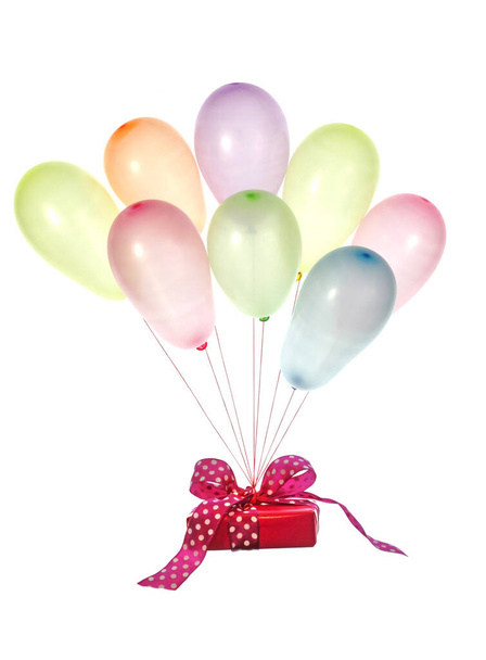 balloons and gift isolated on white - Φωτογραφία, εικόνα