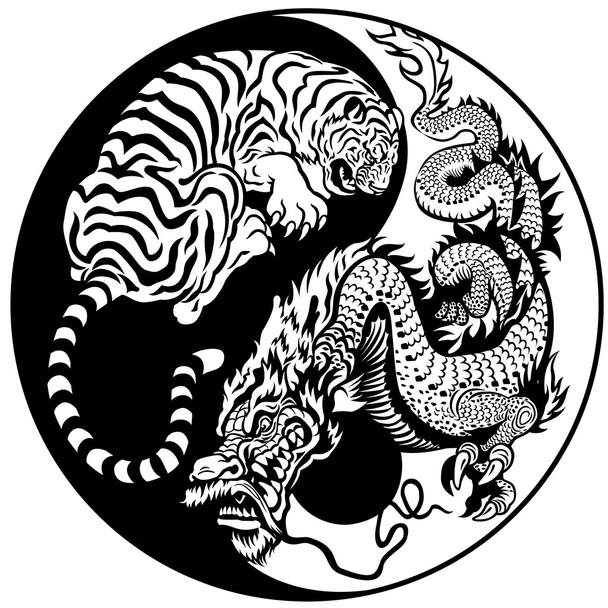 Dragon and tiger yin yang symbol - Vector, Image