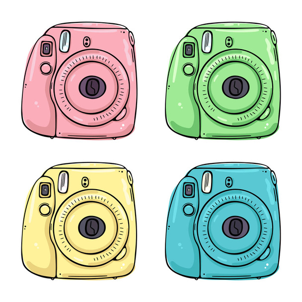 A set of instant printing cameras in different colors. - Vetor, Imagem