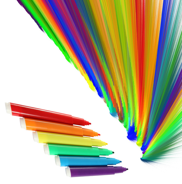 kleurrijke achtergrond en viltstiften geïsoleerd op wit - Foto, afbeelding