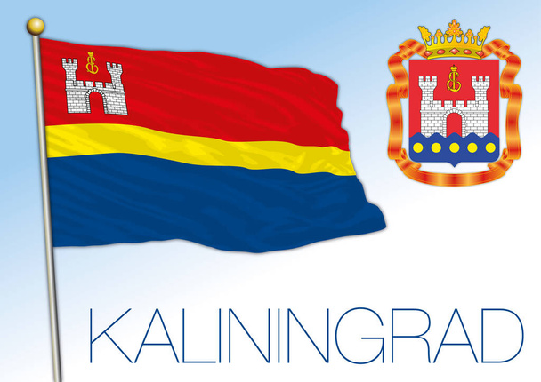 Kaliningrad official national flag and coat of arms, Russia and Europe, vector illustration - Vector, Image