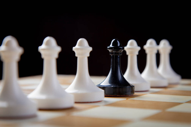 chess pieces on chessboard, checkmate photo dark bg - Фото, зображення
