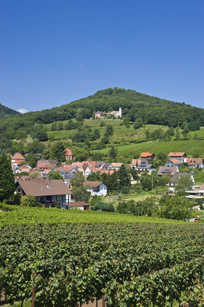 Ortstotale avec Slevogthof, Leinsweiler, Allemands aussi route des vins du Sud, Palatinat, Rhénanie-Palatinat, Allemagne, Europe - Photo, image