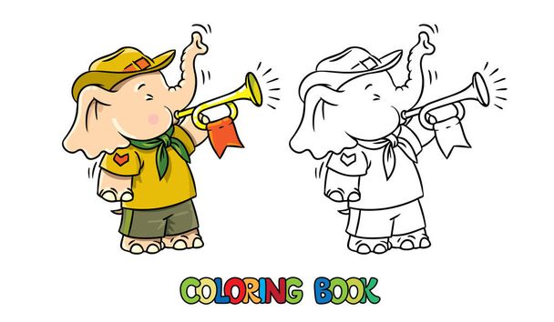 Little baby elephant. Scout camp coloring book - Vector, Image