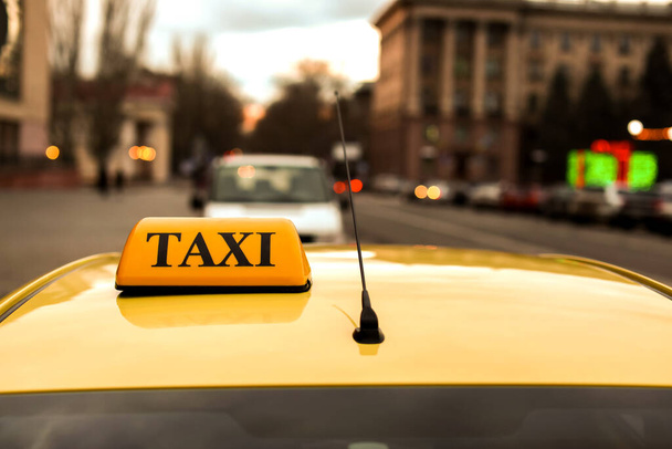 Modern taxi car on city road, closeup - Photo, Image