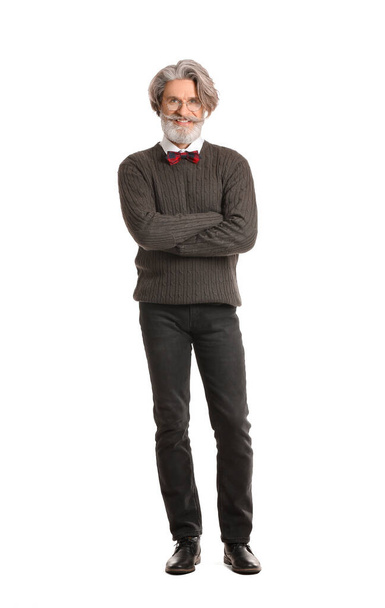 Stylish elderly man on white background - Photo, Image