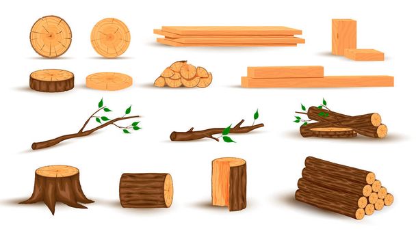 Set of lumber and industrial wood - Vector, Image