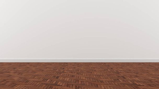 interior empty room white wall wood dark brown floor 3d Illustration render Background Texture mockup template copy space - Photo, Image