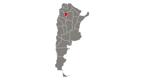 Tucuman mrugający czerwony zaznaczono na mapie Argentyna - Materiał filmowy, wideo