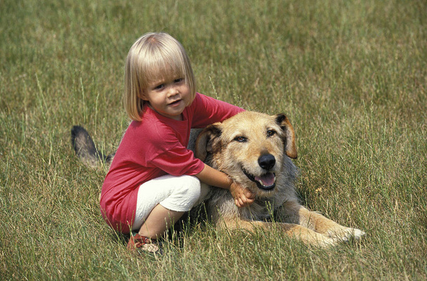 Κορίτσι και σκύλος, φυσικό υπόβαθρο - Φωτογραφία, εικόνα