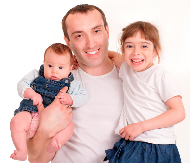 Kaunis onnellinen perhe. Isä ja lapset
 - Valokuva, kuva