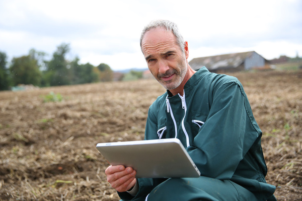 Farmer in field using digital tablet - Foto, afbeelding