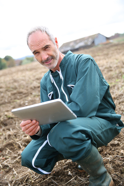 Farmer in field using digital tablet - Foto, Imagen