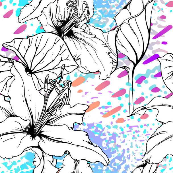 Artistic Floral Seamless Pattern. Vector print - Vetor, Imagem
