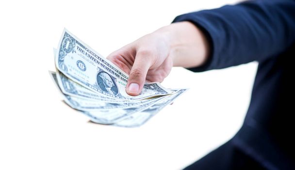 mão de negócios mulheres segurando dinheiro isolado no fundo branco - Foto, Imagem