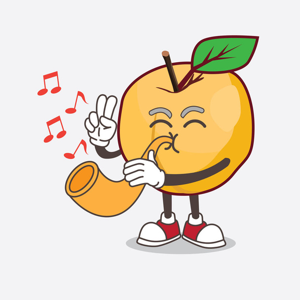 Un'immagine del personaggio della mascotte dei cartoni animati di albicocche che suona musica con la tromba
 - Vettoriali, immagini