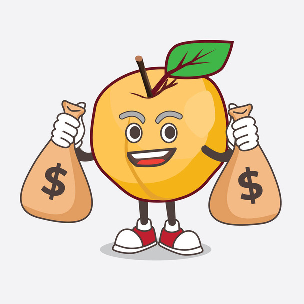 Un'immagine del personaggio della mascotte del fumetto di albicocche che tiene i sacchetti di denaro
 - Vettoriali, immagini