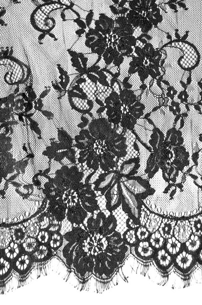exture background, pattern. black lace fabric. This beautiful lace fabric is perfect for your design, overlays, accents and wallpapers. It has a jagged border along both edges adorned with filaments - Photo, Image