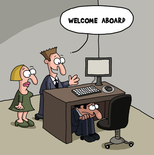 verlegen nieuwe mannelijke kantoor werknemer cartoon - Vector, afbeelding