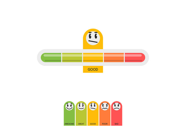 Moderno misuratore di soddisfazione dell'utente con cinque divertenti emoticon. Facile da usare per il tuo sito web o presentazione
. - Vettoriali, immagini