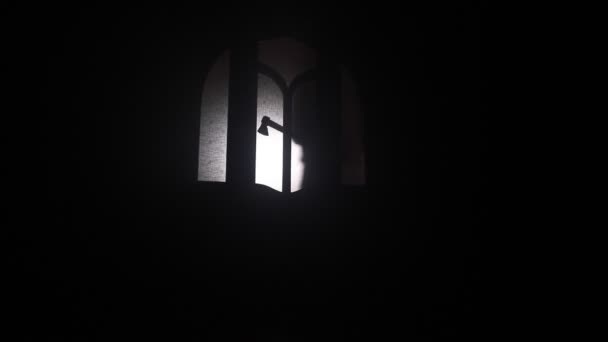 metraje de asesino con puerta de apertura de hacha en habitación oscura, concepto de película de terror
 - Metraje, vídeo