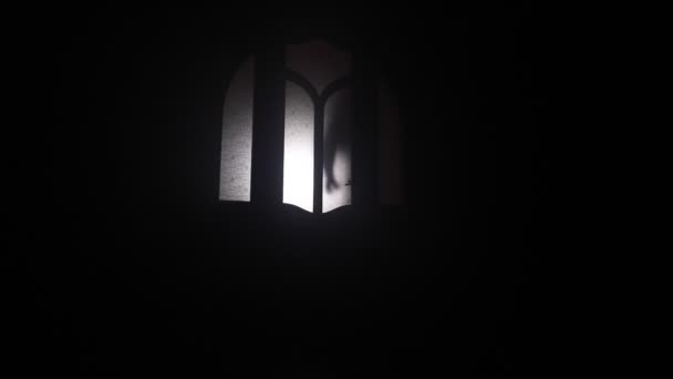 metraje de asesino con puerta de apertura de hacha en habitación oscura, concepto de película de terror
 - Imágenes, Vídeo