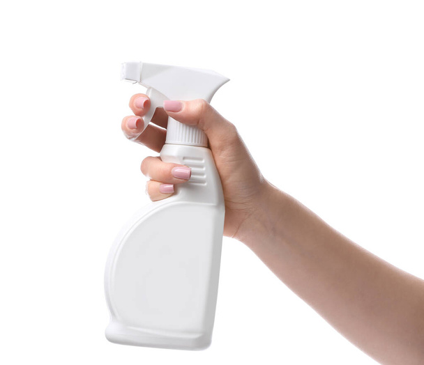 Female hand with air freshener on white background - Photo, image