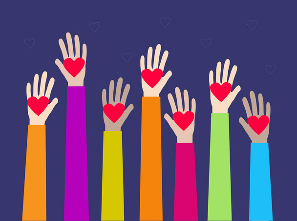 Поднятые руки, волонтерство, пожертвования и благотворительность
 - Вектор,изображение