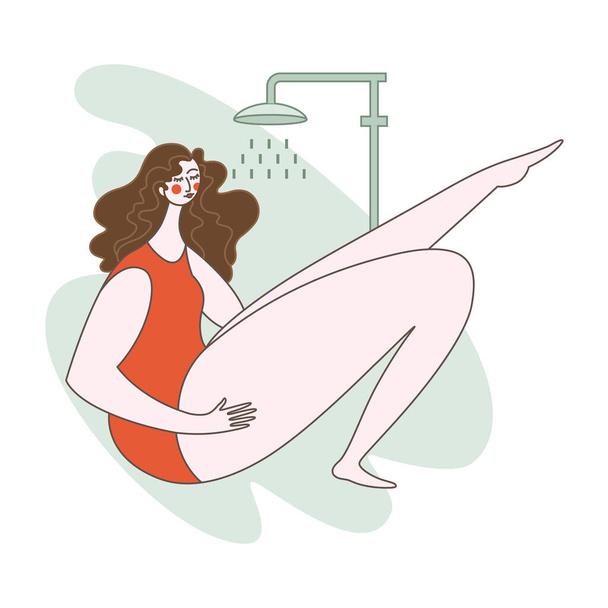 Illustration of girl in shower - Διάνυσμα, εικόνα