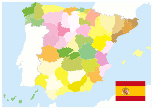 Spanyolország közigazgatási politikai térképe. Nincs üzenet. Minden elem szerkeszthető rétegekben van elválasztva, egyértelműen címkézve. Vektorillusztráció. - Vektor, kép