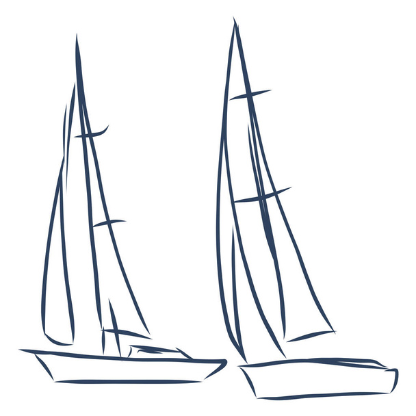 Вітрильний корабель або човен в океані в стилі чорнила. Рука намальована яхта. Дизайн морської тематики
. - Вектор, зображення