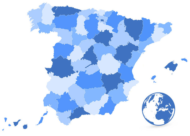 Іспанія Блакитна мапа ізольована на білому. Без тексту. Всі елементи розділені послідовними шарами, які чітко позначені. Приклад вектора. - Вектор, зображення