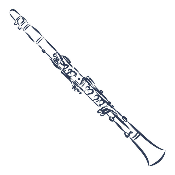 Vektori käsin piirretty kuva klarinetti. Musta ja valkoinen, eristetty valkoisella pohjalla
 - Vektori, kuva