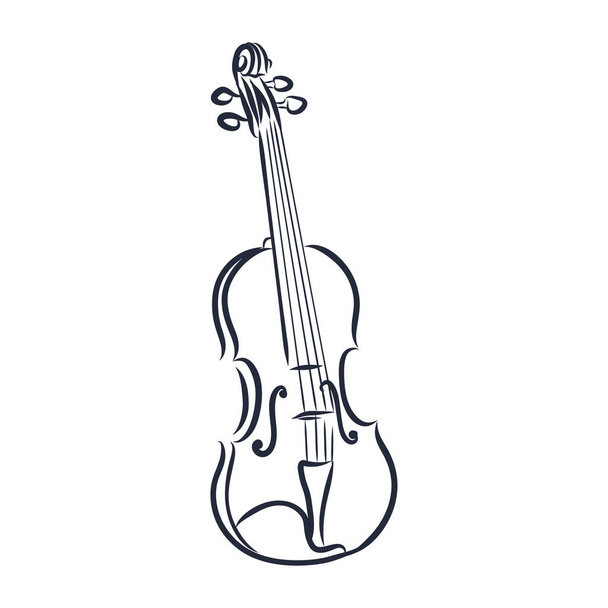 Sketched violin isolated on white background. Design template for label, banner, postcard, logo. Violin vector illustration. - Vector, Image