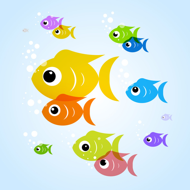 青い水の中のカラフルな魚 - ベクター画像