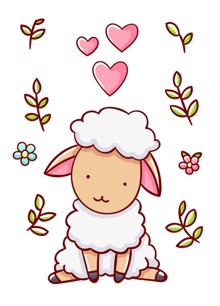 Cute sheep love hand drawn isolated on white background print - Διάνυσμα, εικόνα