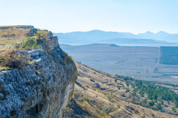 Photos of the Crimean autumn peninsula, Ak-Kaya White rock, Belogorsky district, the Biyuk-Karasu river, the Mousterian era, the settlements of the Sarmatians and Scythians, Altyn Teshik cave - Photo, Image