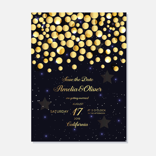 Gold Wedding Invitation, save the date, thank you, rsvp card Design template. Fairytale magic card. Vector illustration - Wektor, obraz