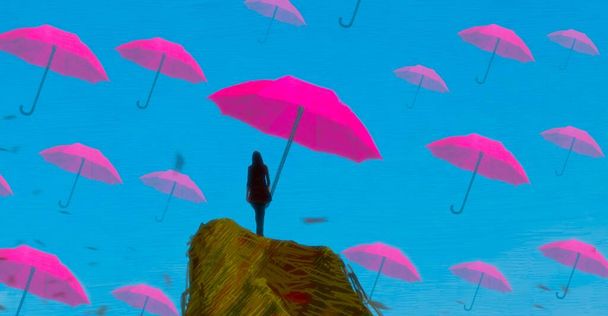 sfondo astratto con silhouette umana e ombrelli  - Foto, immagini