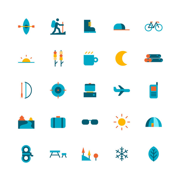 vector design of camping and outdoor icon pack. flat color style version - Vector, Image