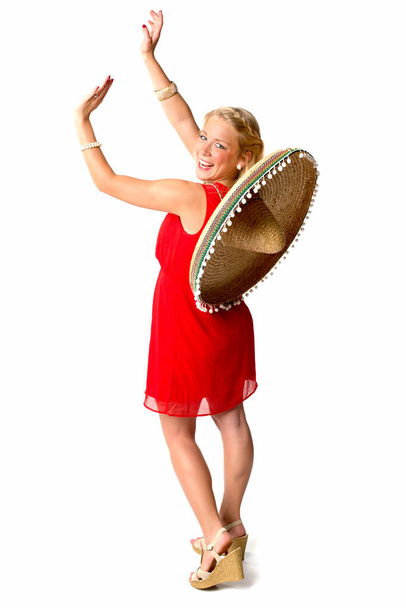 Blonde woman with sombrero - Photo, image