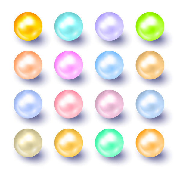 Pearls. Set is three-dimensional geometric shape isolated on white background. 3d objects round ball. Vector illustration. Round sphere, geometric objects, pearl made of metal and plastic - Vector, Image